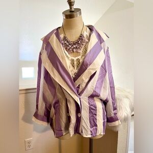 EUC 44 100% Silk Purple White Stripped Gianfranco Ferre Vintage Blouse RARE